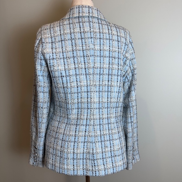 Size 10 - L'Agence Kenzie Double Breasted Plaid Blazer in Light Blue Tweed - Picture 6 of 8